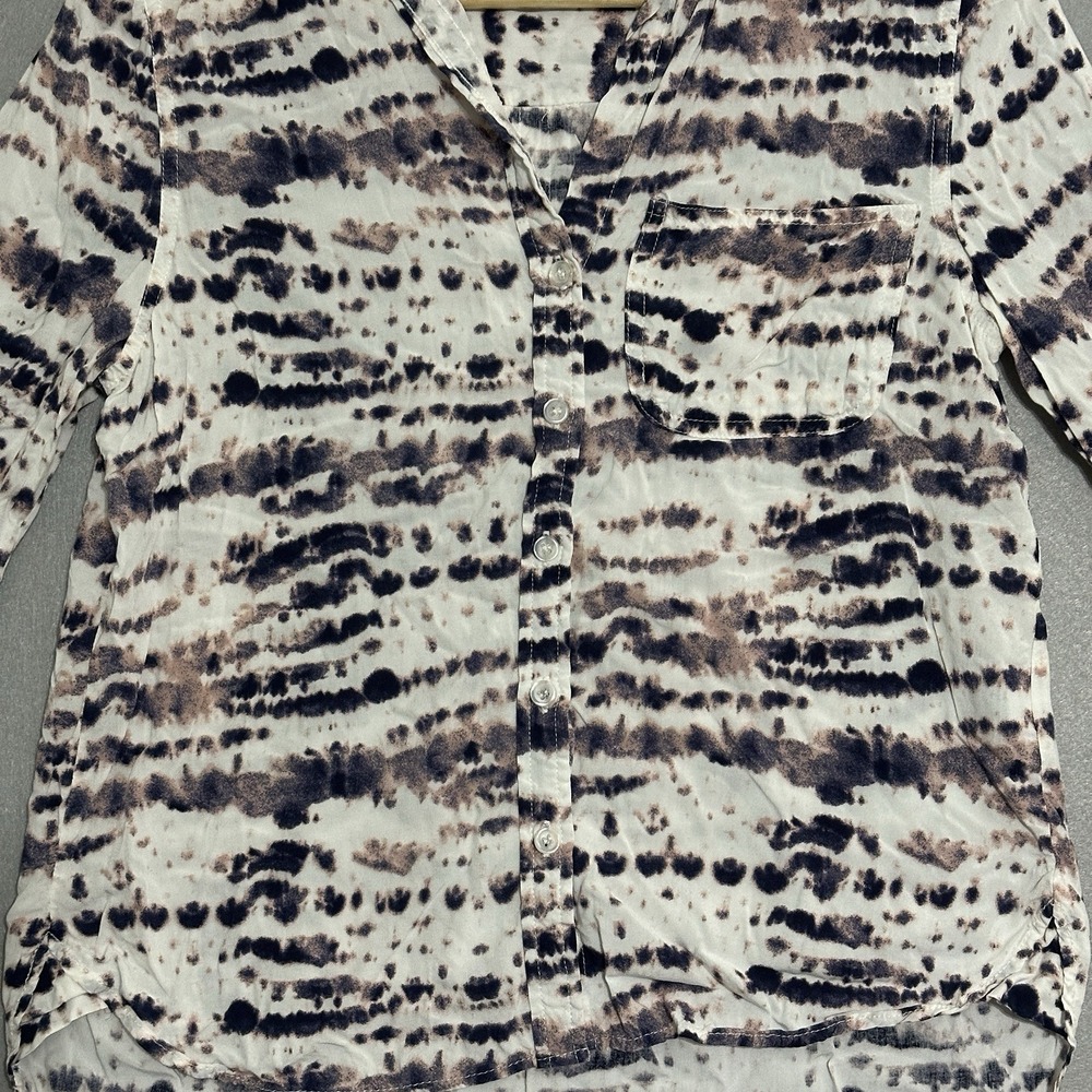 Velvet Heart Button Down Shirt Womens Small White Tie Dye Rayon - Picture 2 of 8